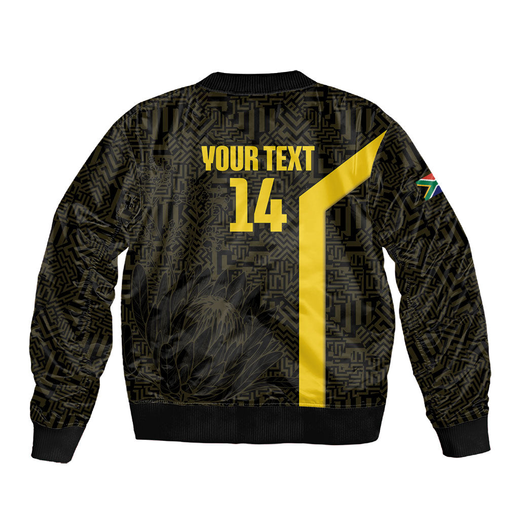 South Africa Soccer Custom Sleeve Zip Bomber Jacket Banyana Banyana Protea Black Version