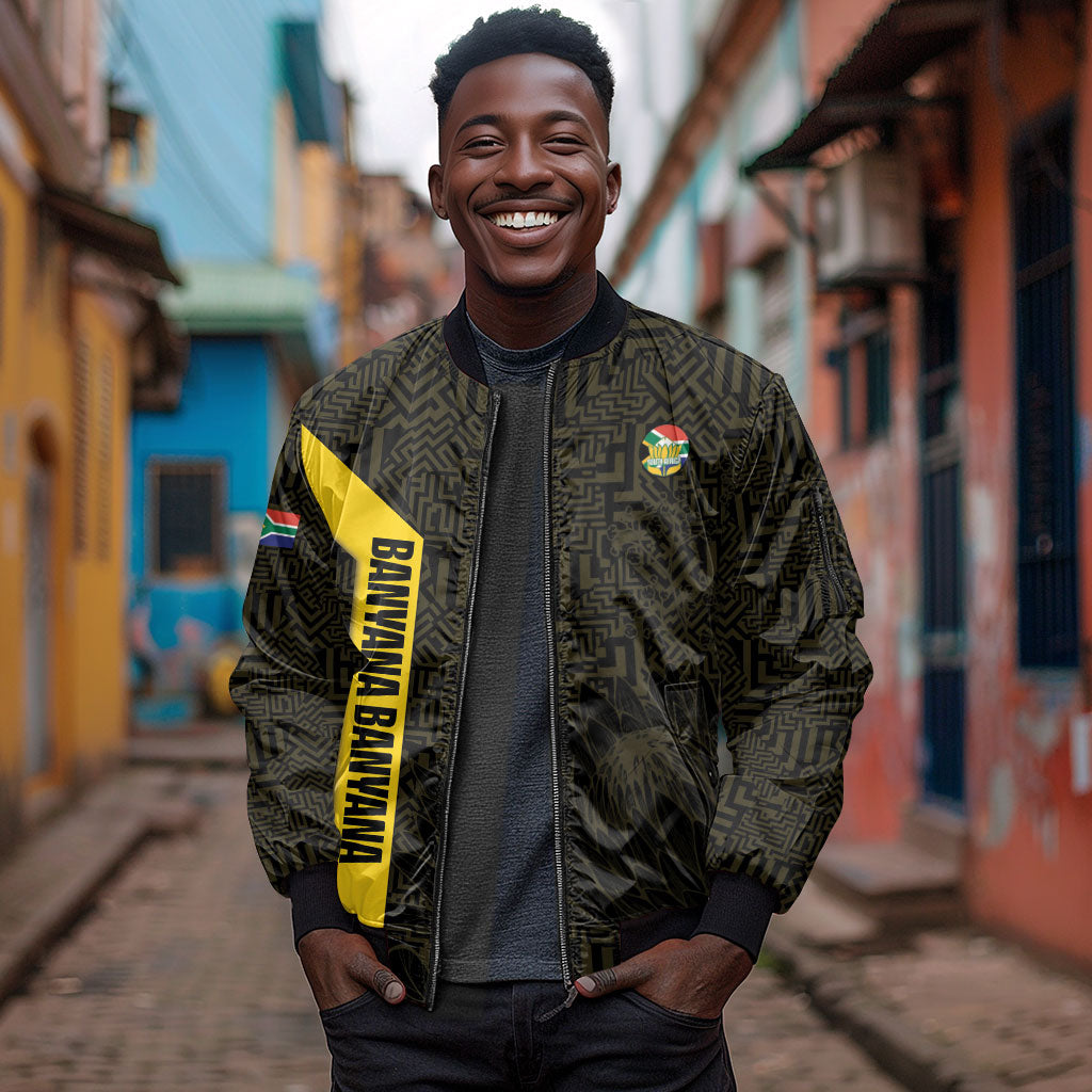 South Africa Soccer Custom Sleeve Zip Bomber Jacket Banyana Banyana Protea Black Version