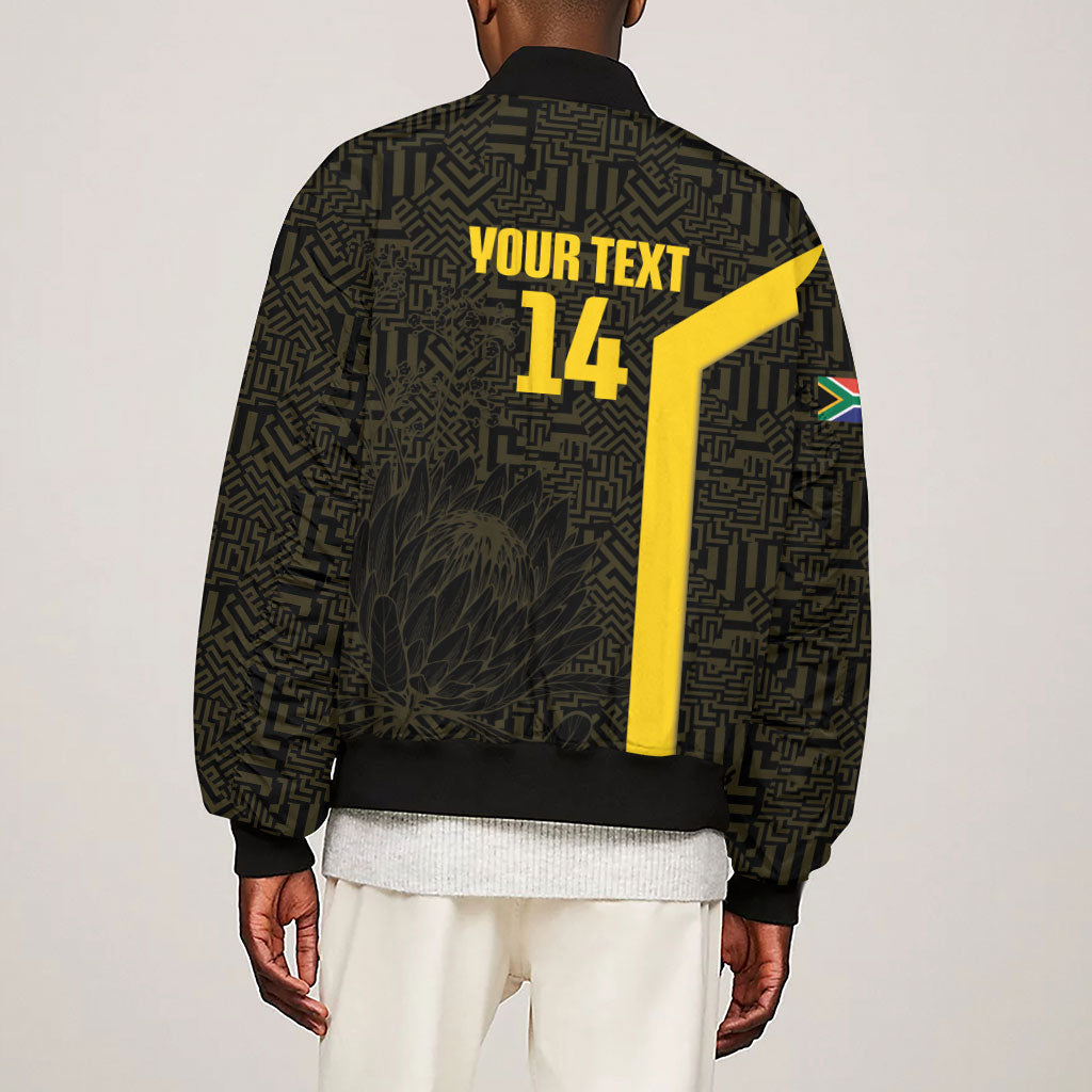 South Africa Soccer Custom Sleeve Zip Bomber Jacket Banyana Banyana Protea Black Version