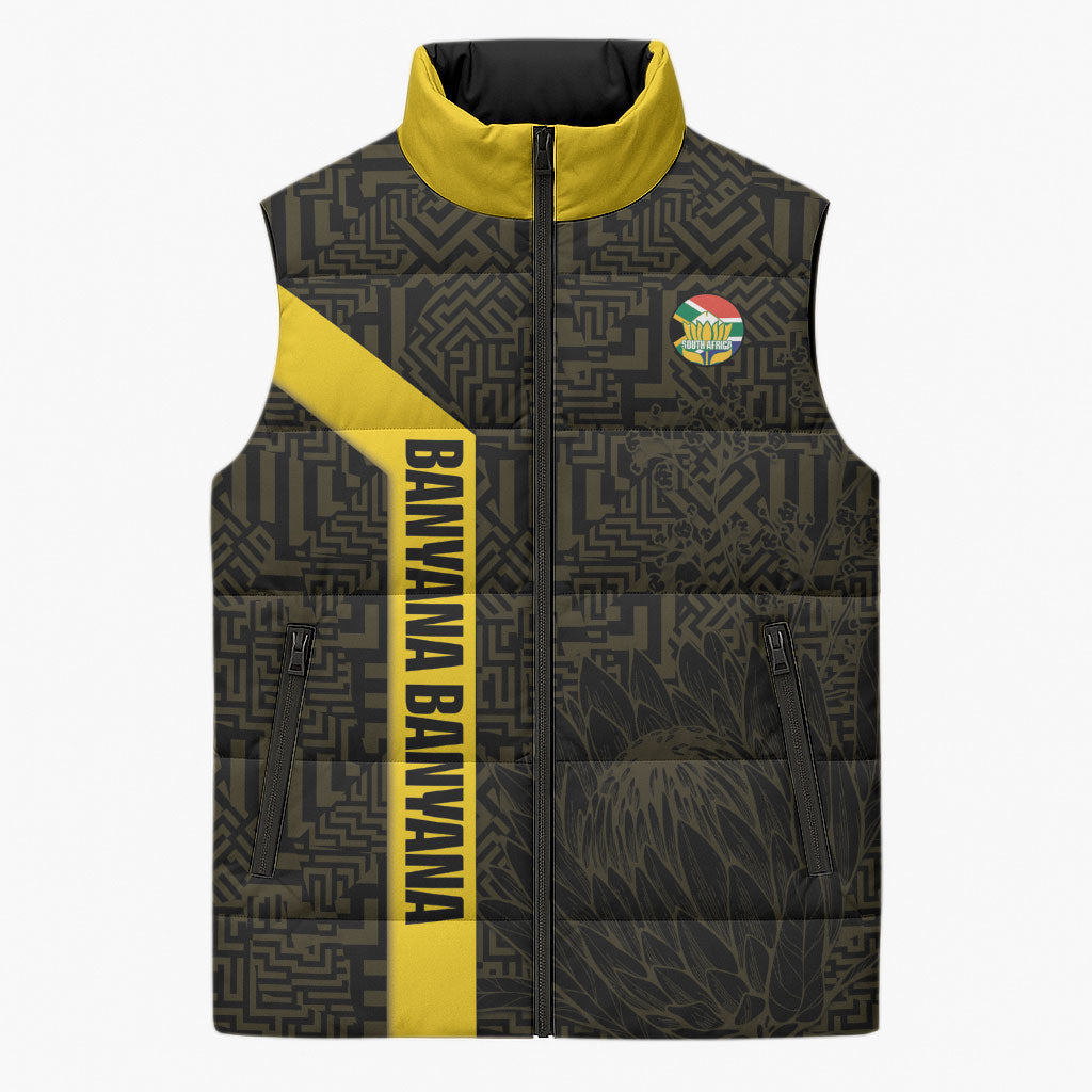 South Africa Soccer Custom Sleeveless Puffer Jacket Banyana Banyana Protea Black Version