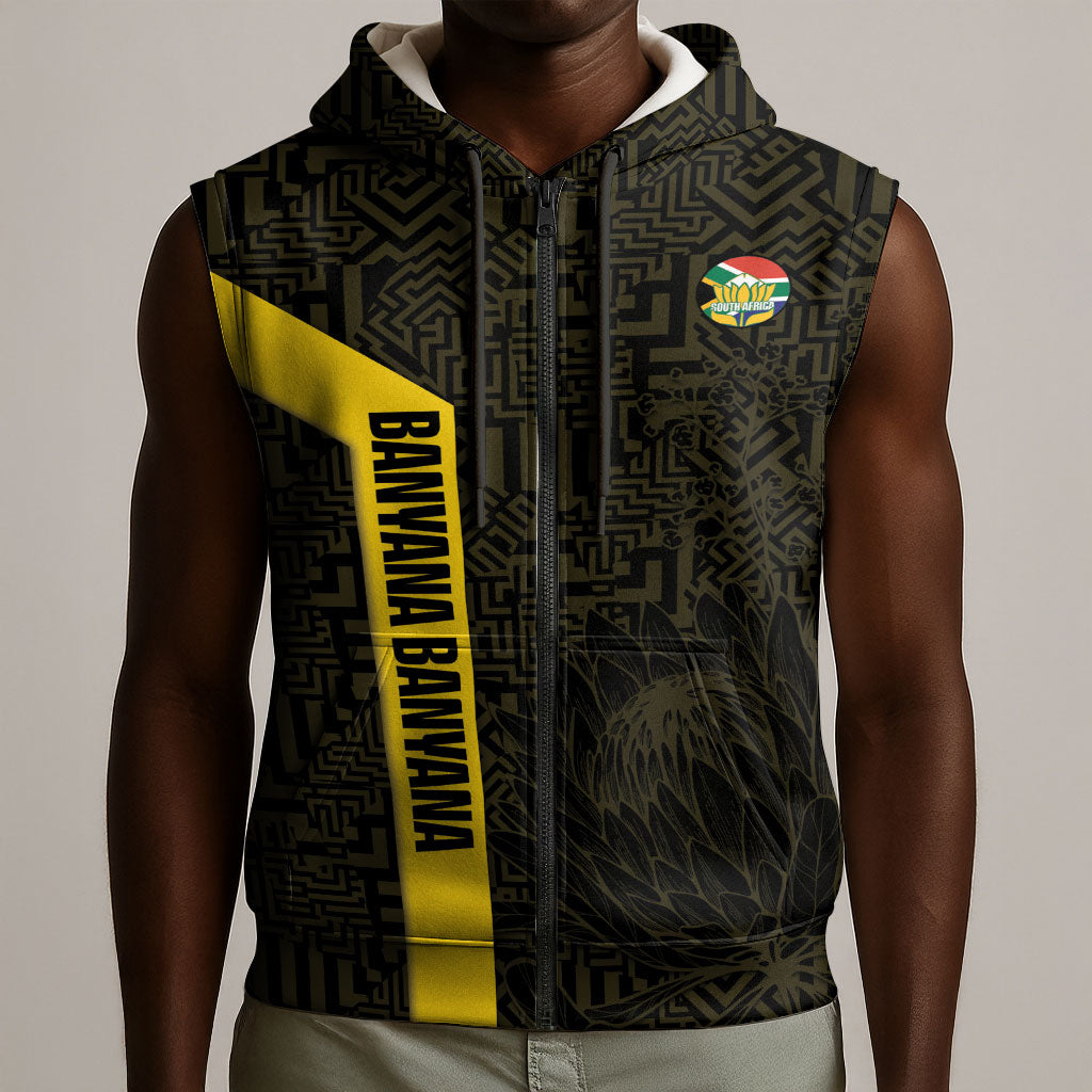 South Africa Soccer Custom Sleeveless Zip Hoodie Banyana Banyana Protea Black Version