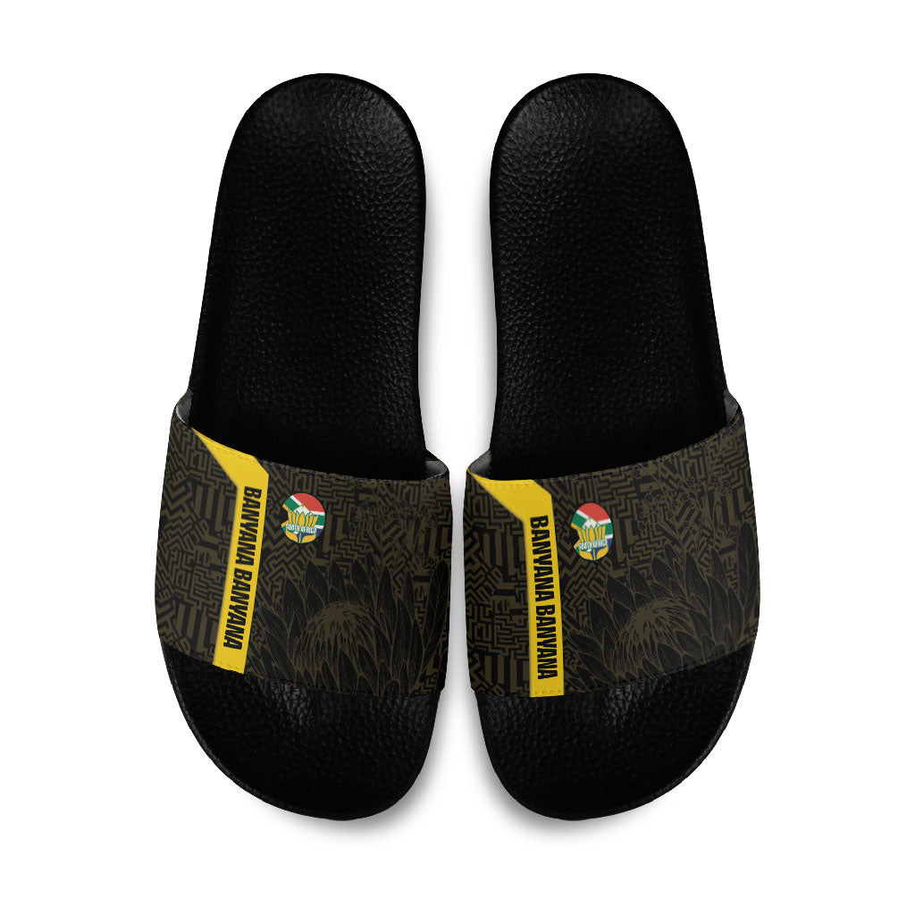 South Africa Soccer Slide Sandals Banyana Banyana Protea Black Version