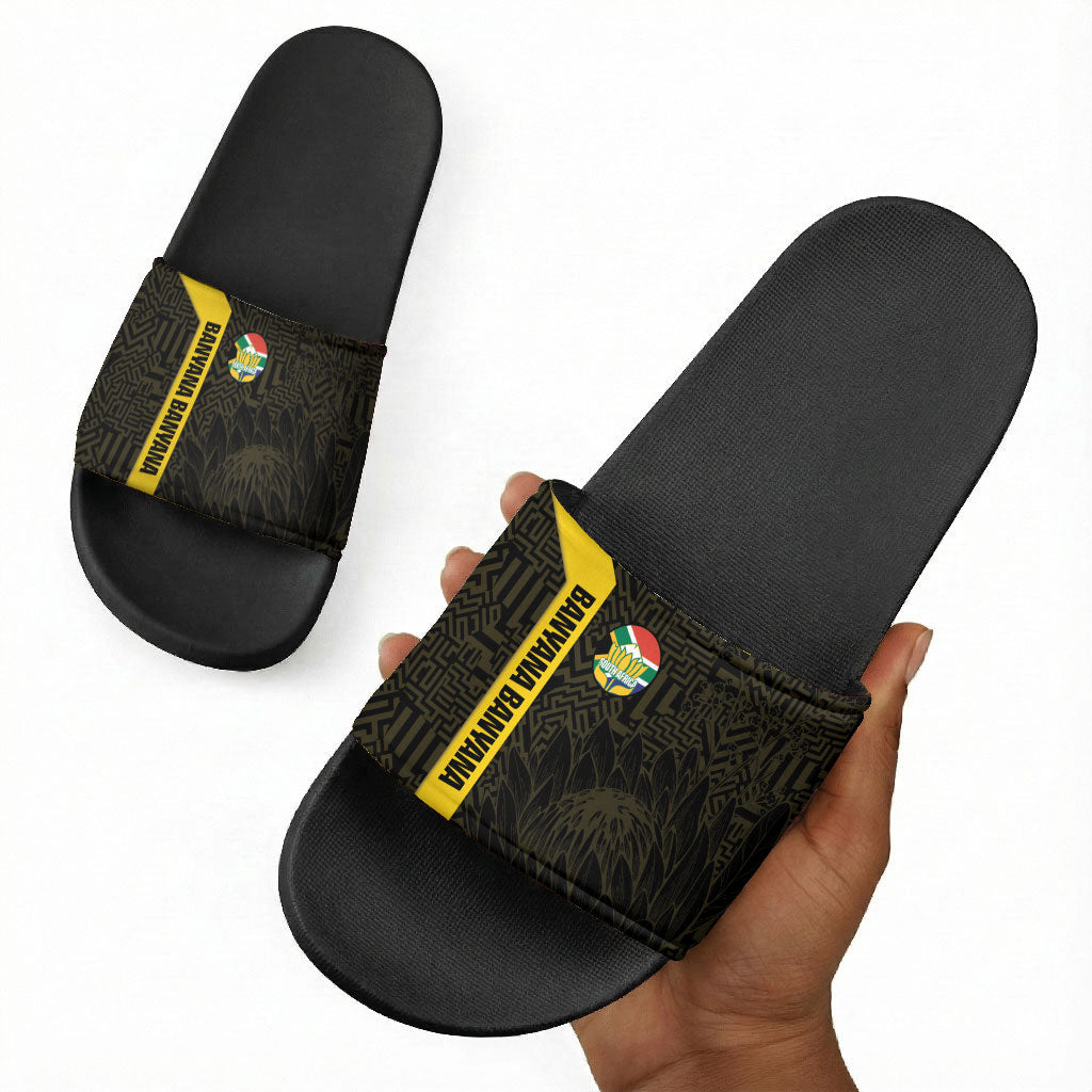 South Africa Soccer Slide Sandals Banyana Banyana Protea Black Version