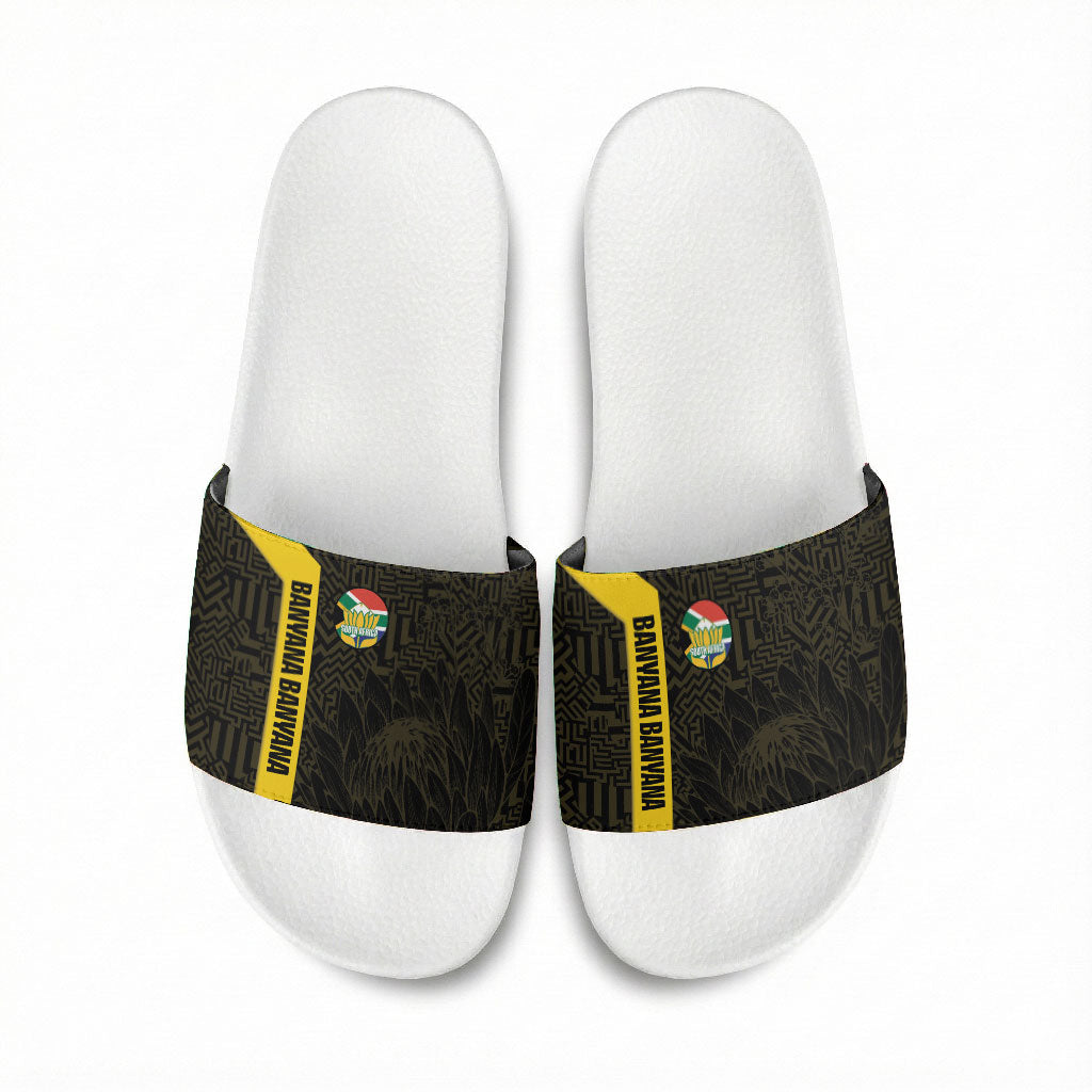 South Africa Soccer Slide Sandals Banyana Banyana Protea Black Version