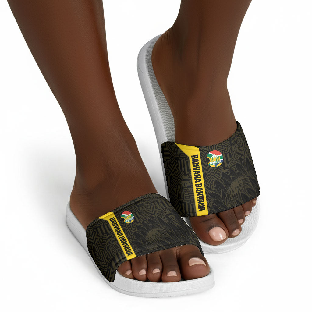 South Africa Soccer Slide Sandals Banyana Banyana Protea Black Version