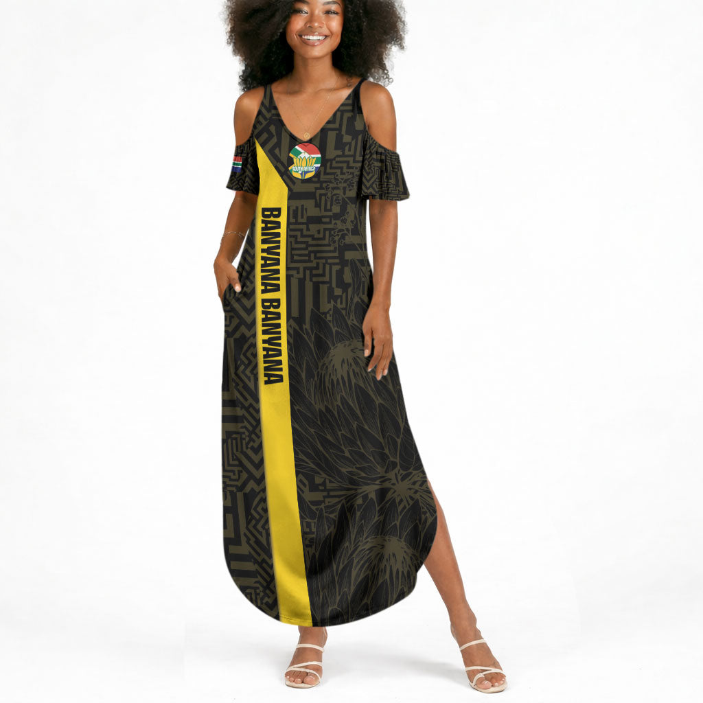South Africa Soccer Custom Summer Maxi Dress Banyana Banyana Protea Black Version