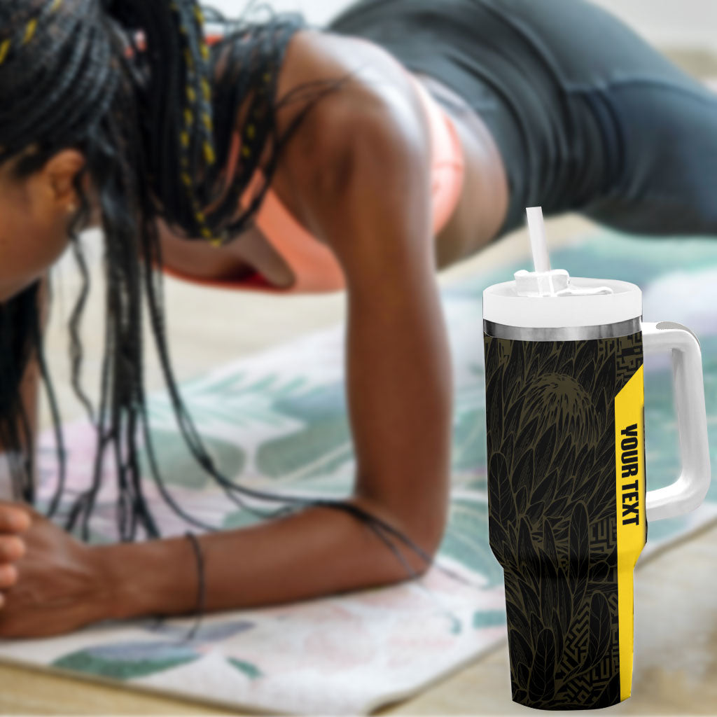 South Africa Soccer Custom Tumbler With Handle Banyana Banyana Protea Black Version