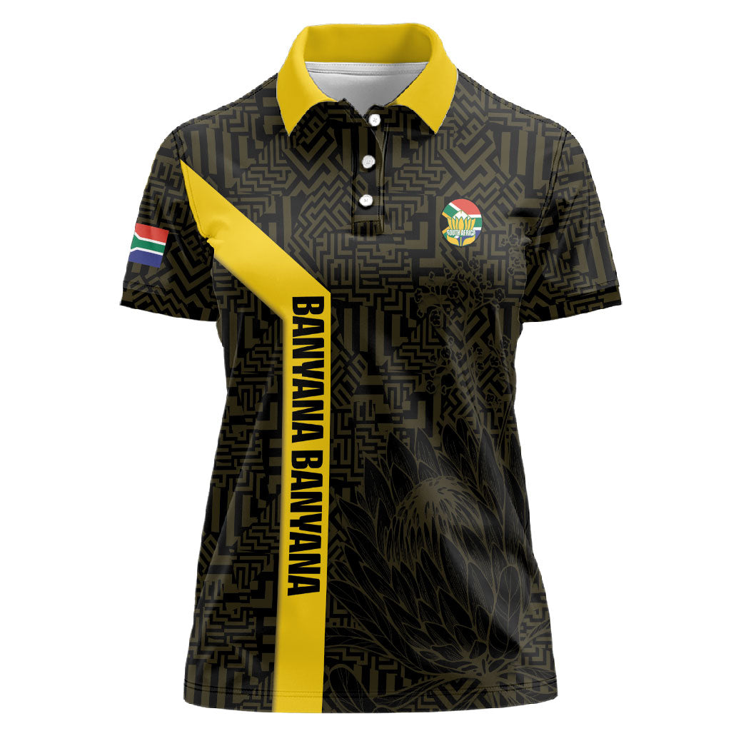 South Africa Soccer Custom Women Polo Shirt Banyana Banyana Protea Black Version