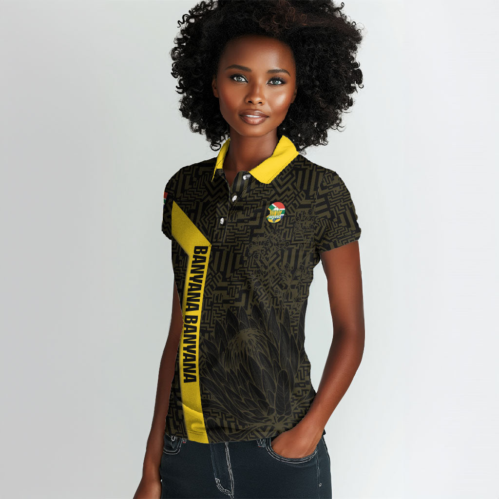 South Africa Soccer Custom Women Polo Shirt Banyana Banyana Protea Black Version