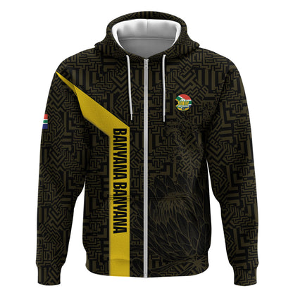 South Africa Soccer Custom Zip Hoodie Banyana Banyana Protea Black Version