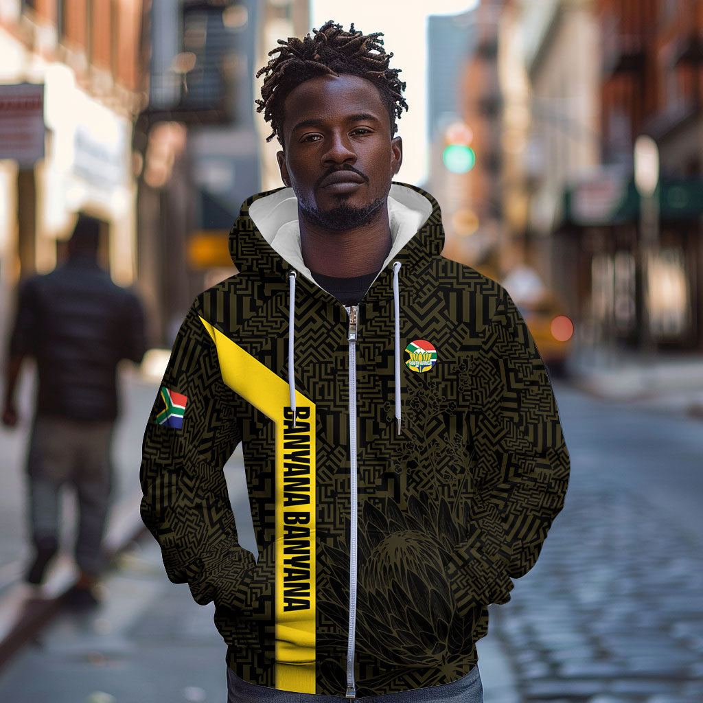South Africa Soccer Custom Zip Hoodie Banyana Banyana Protea Black Version