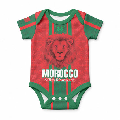 Morocco Football Custom Baby Onesie Atlas Lionesses Moroccan Folk Pattern
