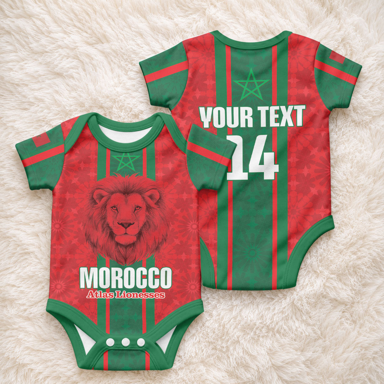 Morocco Football Custom Baby Onesie Atlas Lionesses Moroccan Folk Pattern