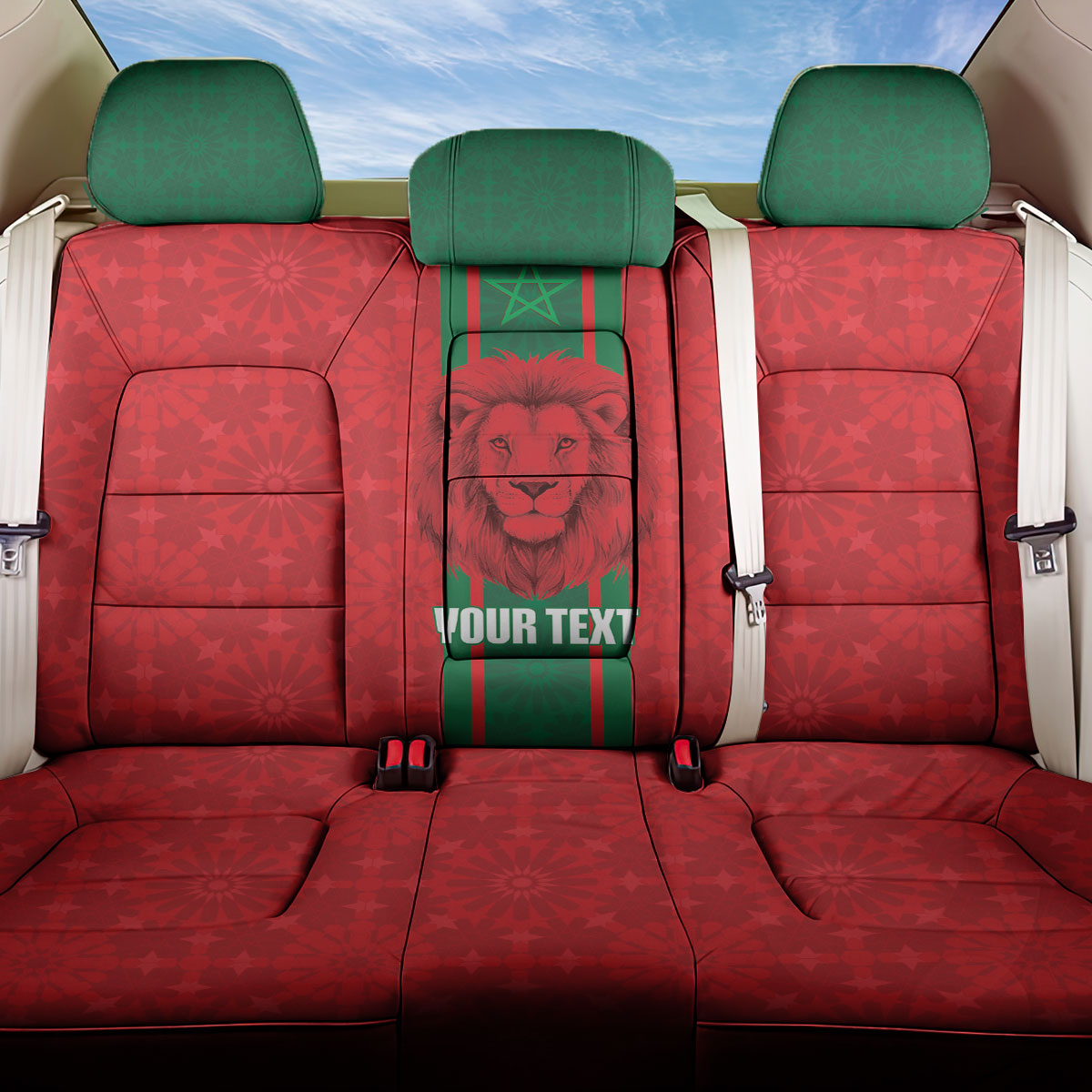 Morocco Football Custom Back Car Seat Cover Atlas Lionesses Moroccan Folk Pattern