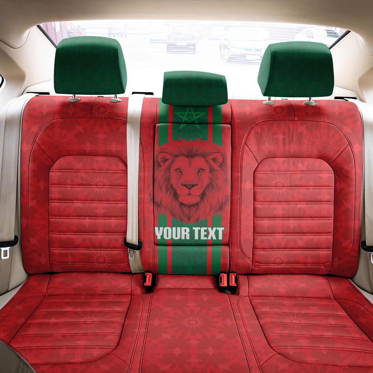 Morocco Football Custom Back Car Seat Cover Atlas Lionesses Moroccan Folk Pattern