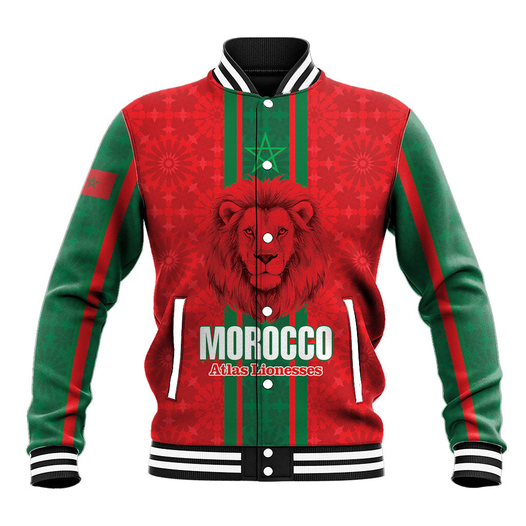 Morocco Football Custom Baseball Jacket Atlas Lionesses Moroccan Folk Pattern