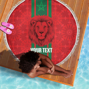 Morocco Football Custom Beach Blanket Atlas Lionesses Moroccan Folk Pattern