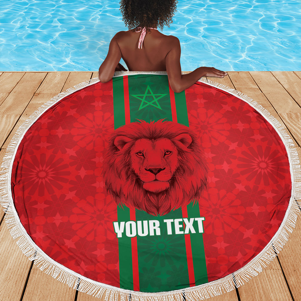 Morocco Football Custom Beach Blanket Atlas Lionesses Moroccan Folk Pattern