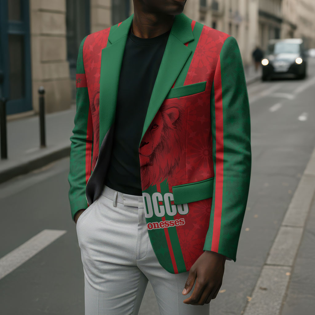Morocco Football Custom Blazer Atlas Lionesses Moroccan Folk Pattern