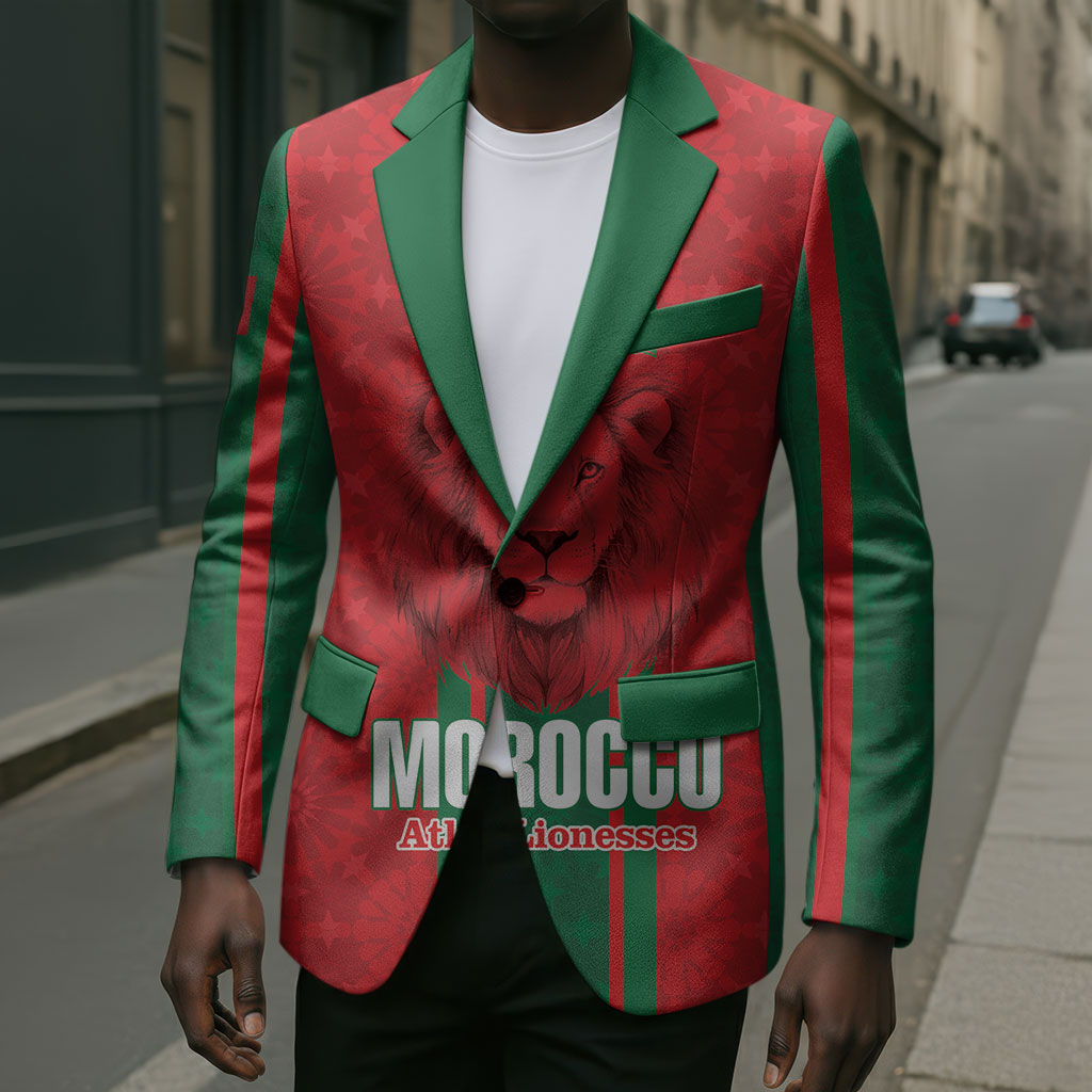 Morocco Football Custom Blazer Atlas Lionesses Moroccan Folk Pattern