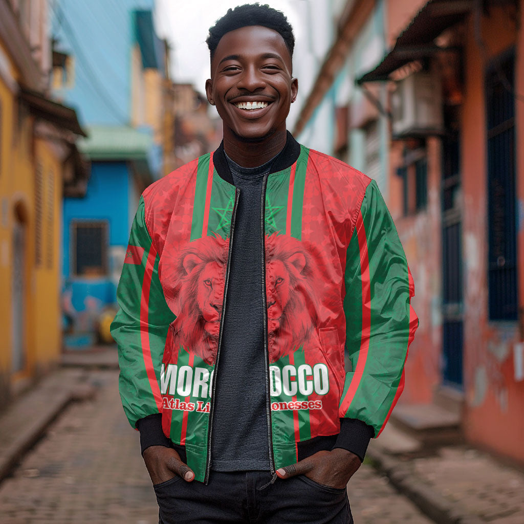 Morocco Football Custom Bomber Jacket Atlas Lionesses Moroccan Folk Pattern