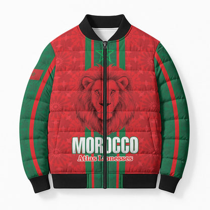 Morocco Football Custom Bomber Puffer Jacket Atlas Lionesses Moroccan Folk Pattern