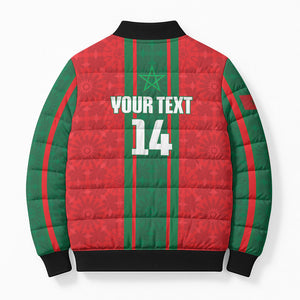 Morocco Football Custom Bomber Puffer Jacket Atlas Lionesses Moroccan Folk Pattern