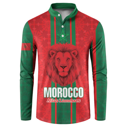 Morocco Football Custom Button Sweatshirt Atlas Lionesses Moroccan Folk Pattern