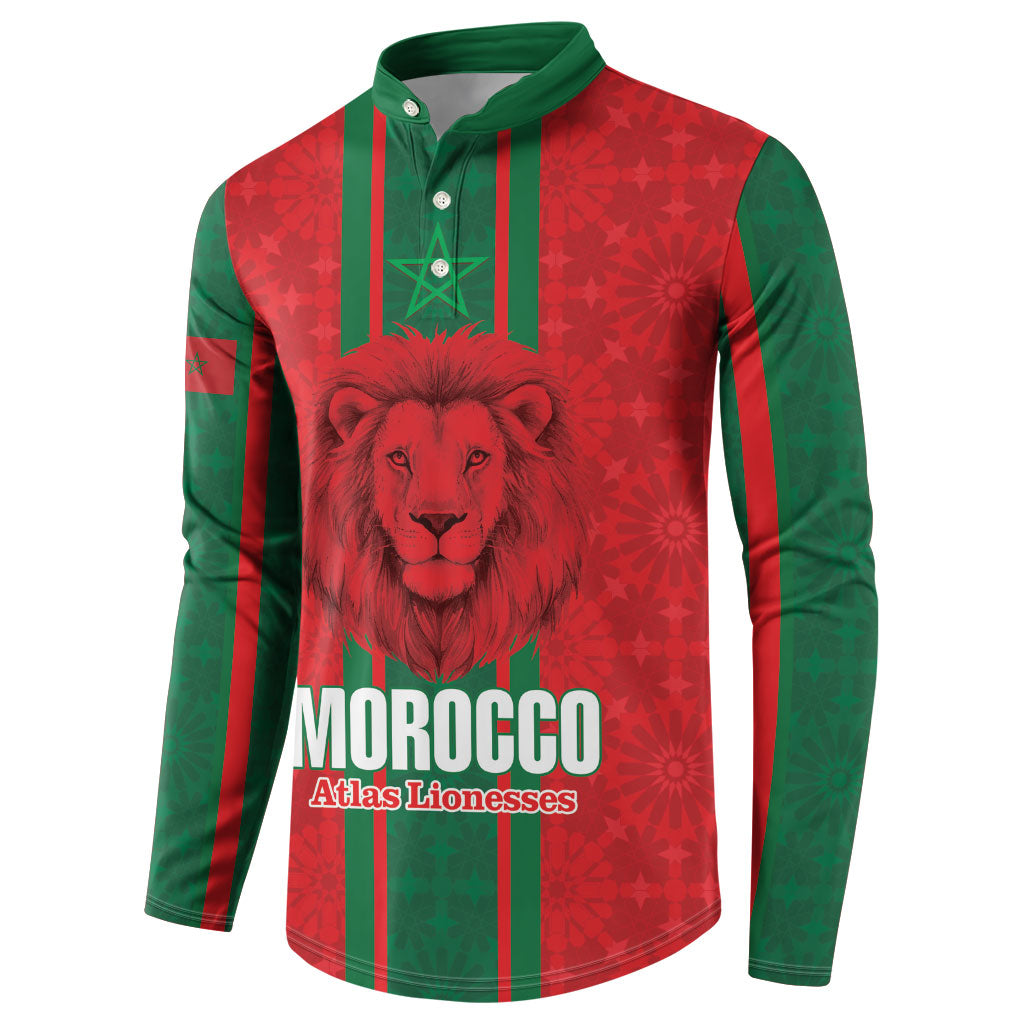 Morocco Football Custom Button Sweatshirt Atlas Lionesses Moroccan Folk Pattern