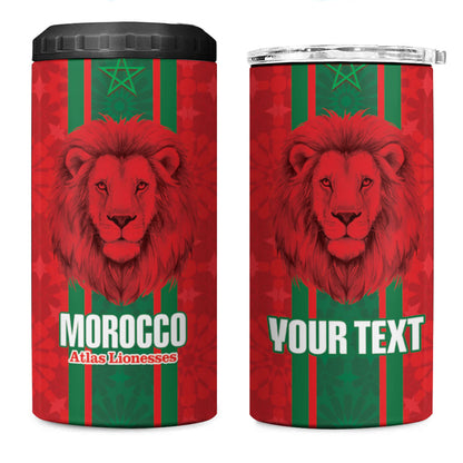 Morocco Football Custom 4 in 1 Can Cooler Tumbler Atlas Lionesses Moroccan Folk Pattern