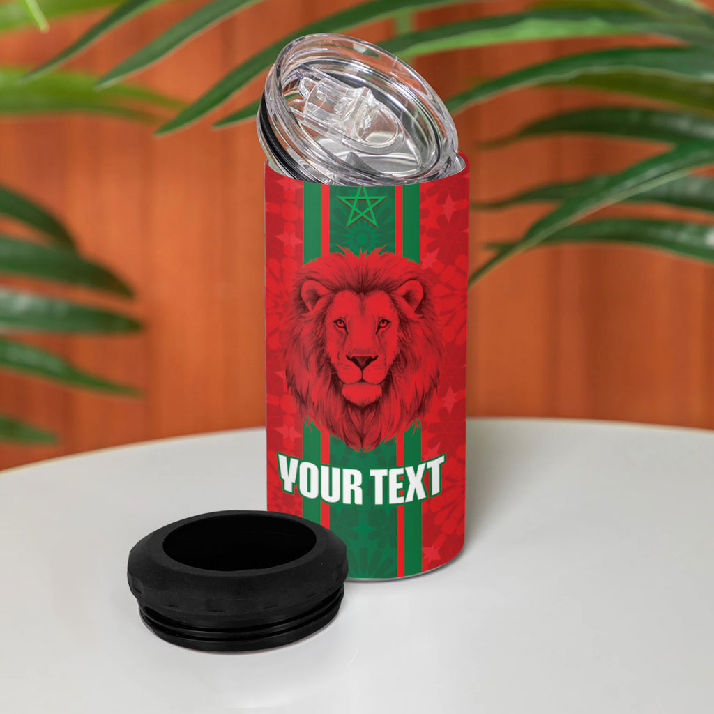 Morocco Football Custom 4 in 1 Can Cooler Tumbler Atlas Lionesses Moroccan Folk Pattern