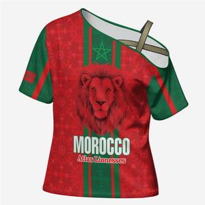 Morocco Football Custom Cross Shoulder Shirt Atlas Lionesses Moroccan Folk Pattern