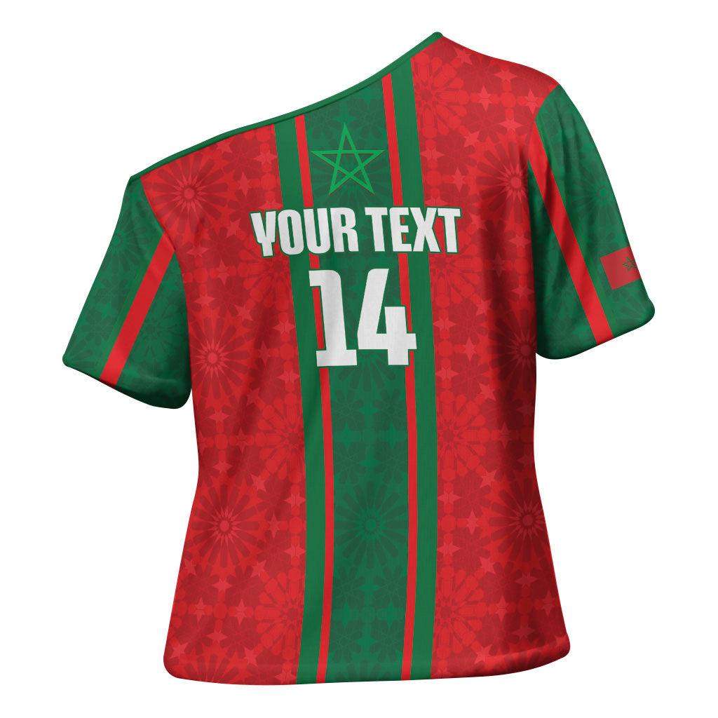 Morocco Football Custom Cross Shoulder Shirt Atlas Lionesses Moroccan Folk Pattern