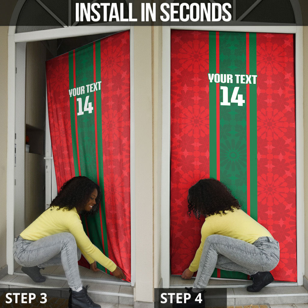 Morocco Football Custom Door Cover Atlas Lionesses Moroccan Folk Pattern
