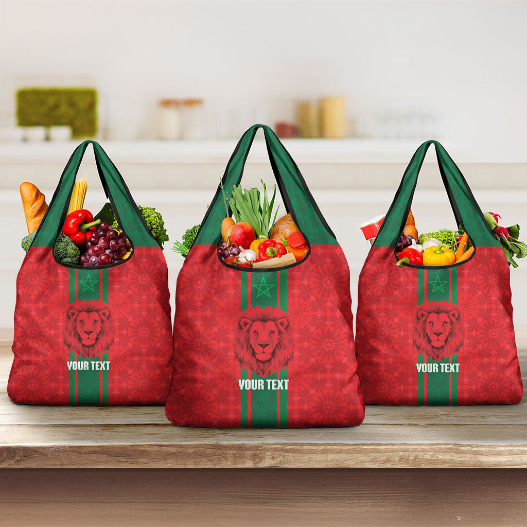 Morocco Football Custom Grocery Bag Atlas Lionesses Moroccan Folk Pattern