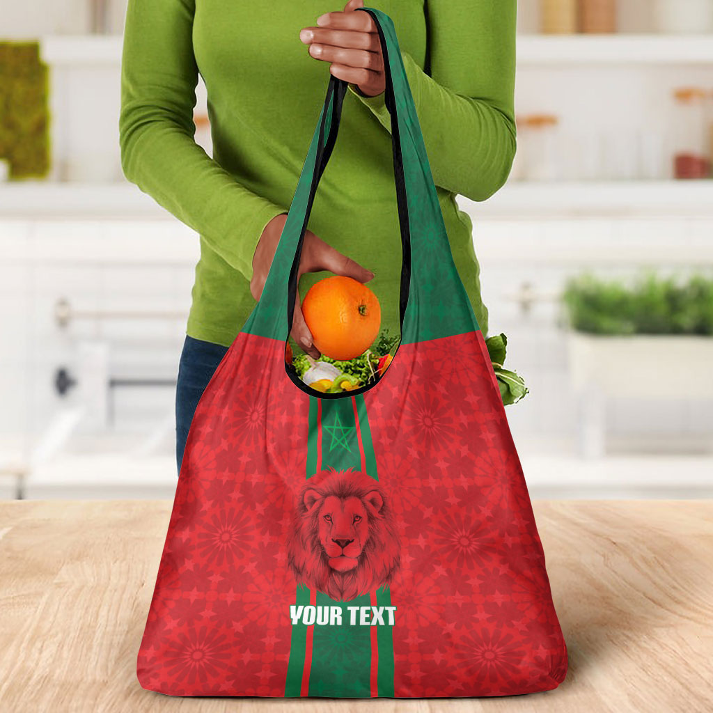 Morocco Football Custom Grocery Bag Atlas Lionesses Moroccan Folk Pattern