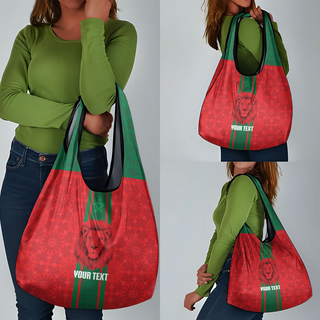 Morocco Football Custom Grocery Bag Atlas Lionesses Moroccan Folk Pattern