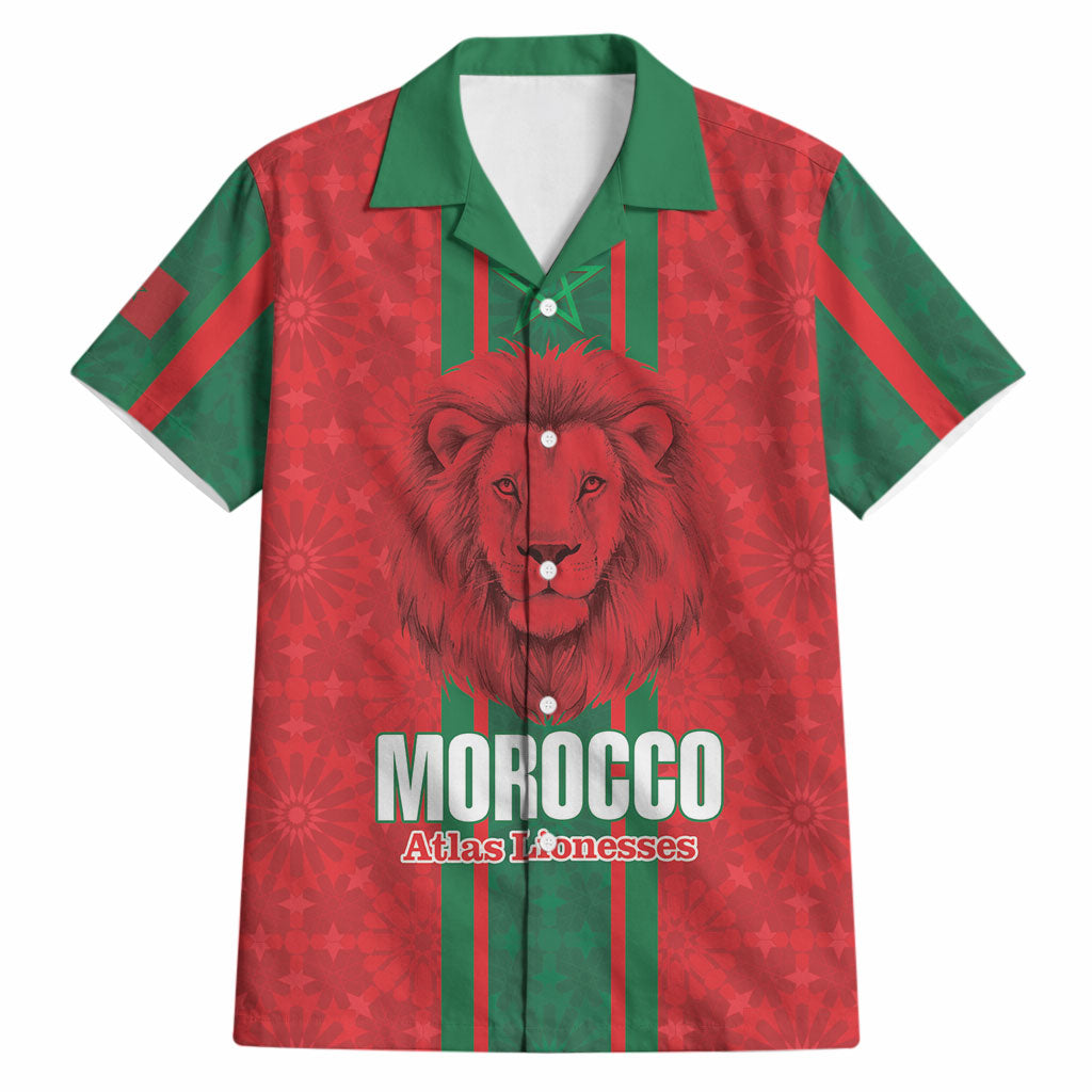 Morocco Football Custom Hawaiian Shirt Atlas Lionesses Moroccan Folk Pattern