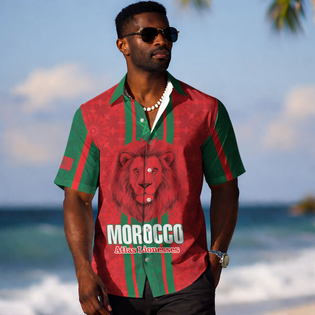 Morocco Football Custom Hawaiian Shirt Atlas Lionesses Moroccan Folk Pattern