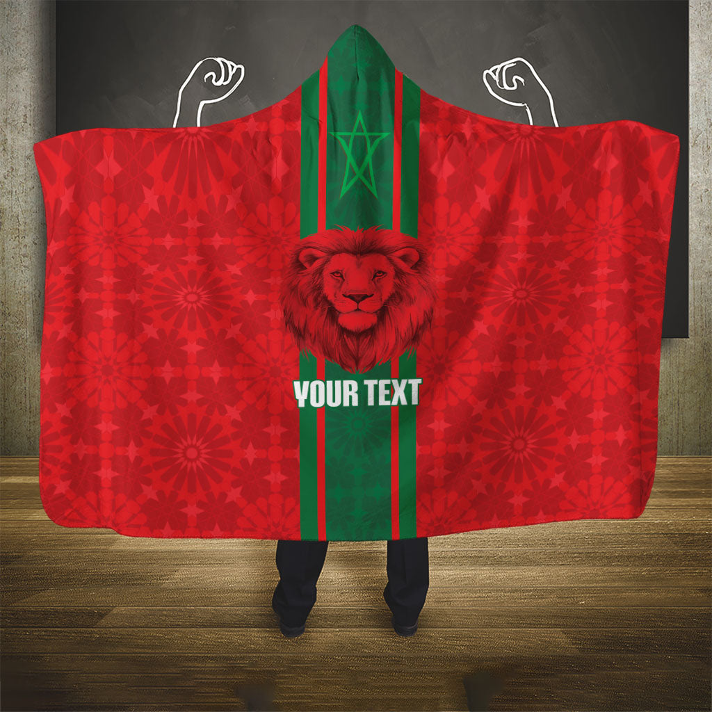 Morocco Football Custom Hooded Blanket Atlas Lionesses Moroccan Folk Pattern
