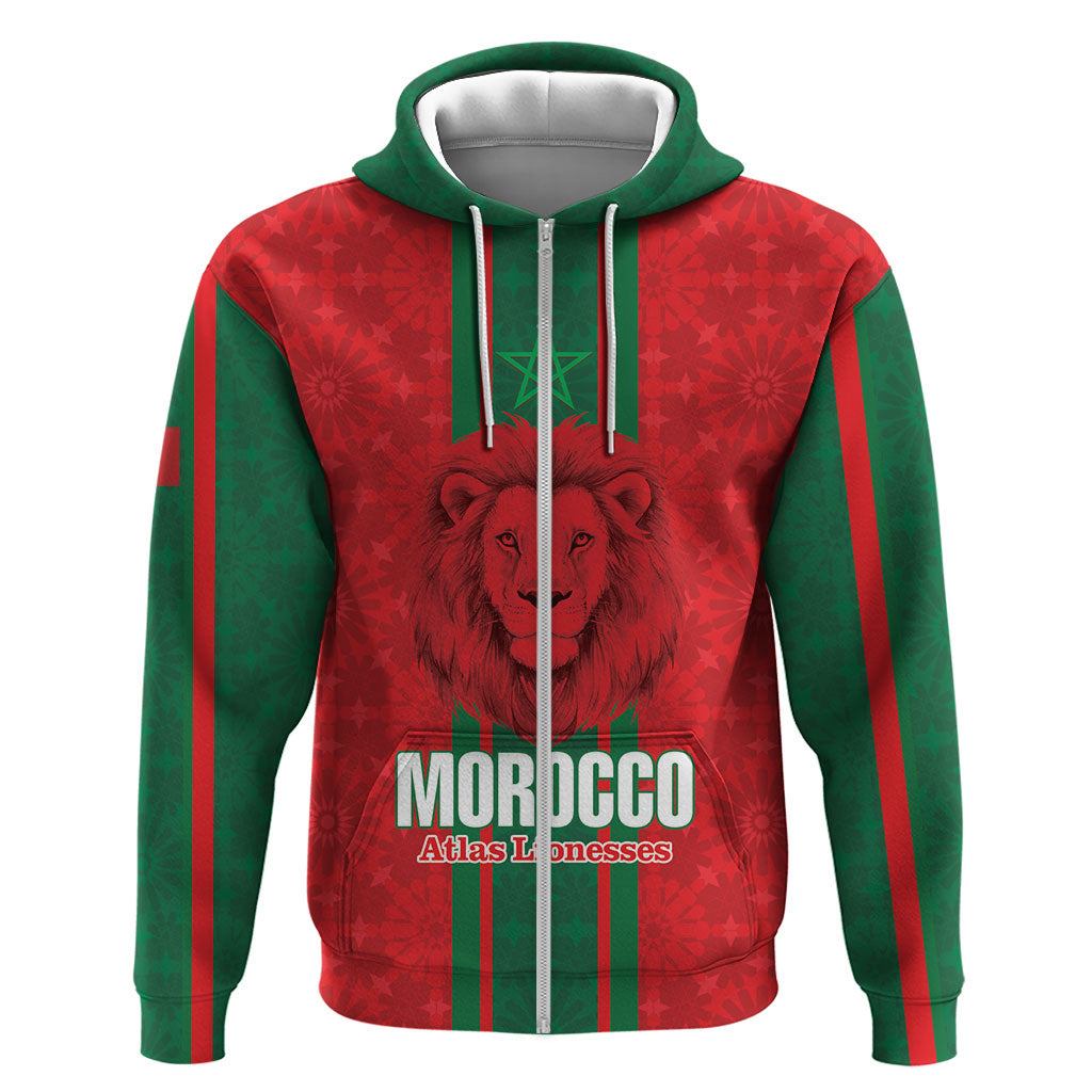 Morocco Football Custom Hoodie Atlas Lionesses Moroccan Folk Pattern