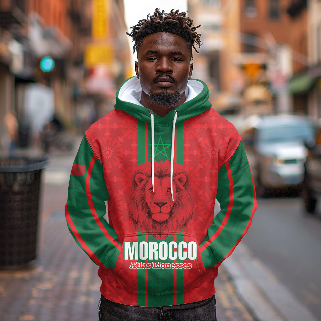 Morocco Football Custom Hoodie Atlas Lionesses Moroccan Folk Pattern