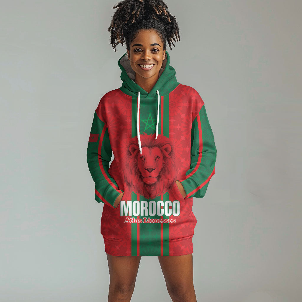 Morocco Football Custom Hoodie Dress Atlas Lionesses Moroccan Folk Pattern