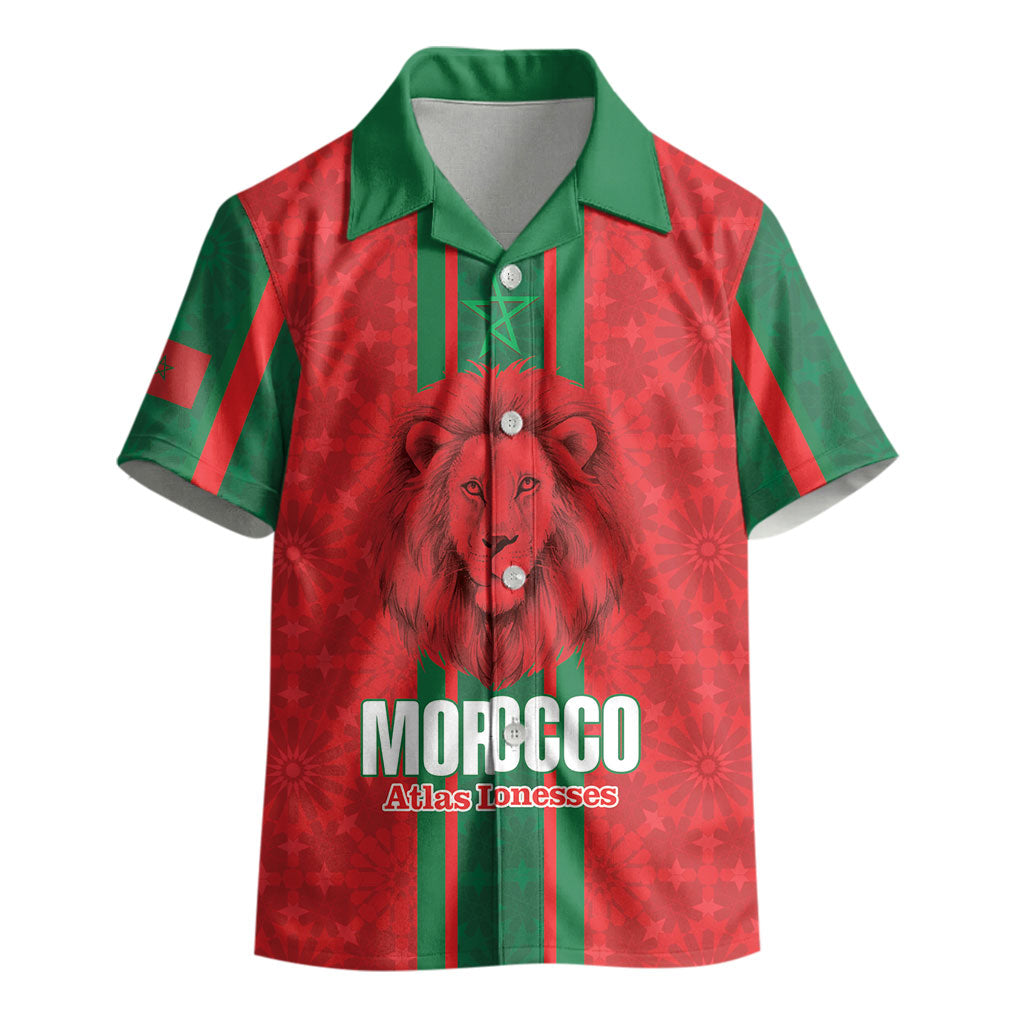 Morocco Football Custom Kid Hawaiian Shirt Atlas Lionesses Moroccan Folk Pattern