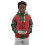 Morocco Football Custom Kid Hoodie Atlas Lionesses Moroccan Folk Pattern