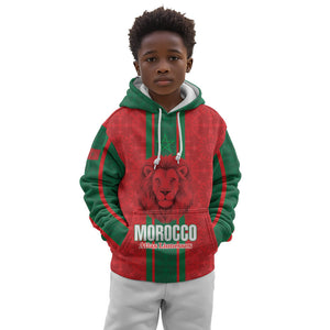 Morocco Football Custom Kid Hoodie Atlas Lionesses Moroccan Folk Pattern