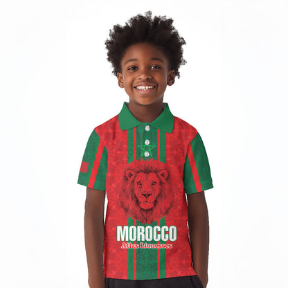 Morocco Football Custom Kid Polo Shirt Atlas Lionesses Moroccan Folk Pattern