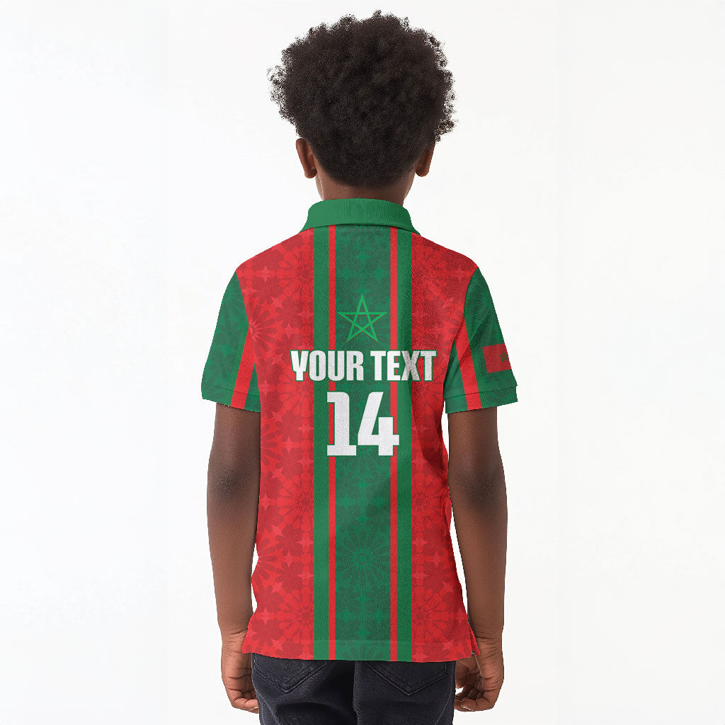 Morocco Football Custom Kid Polo Shirt Atlas Lionesses Moroccan Folk Pattern