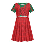 Morocco Football Custom Kid Short Sleeve Dress Atlas Lionesses Moroccan Folk Pattern