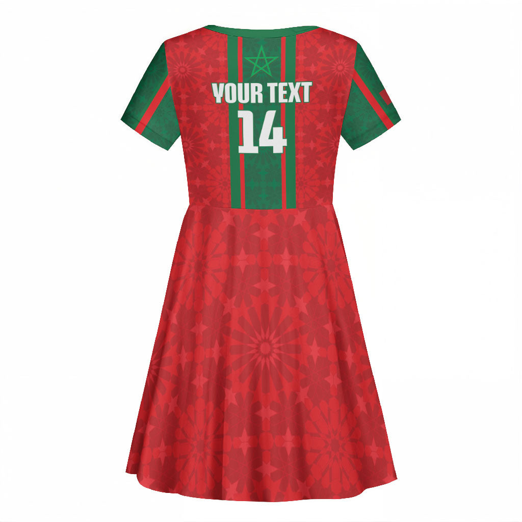Morocco Football Custom Kid Short Sleeve Dress Atlas Lionesses Moroccan Folk Pattern